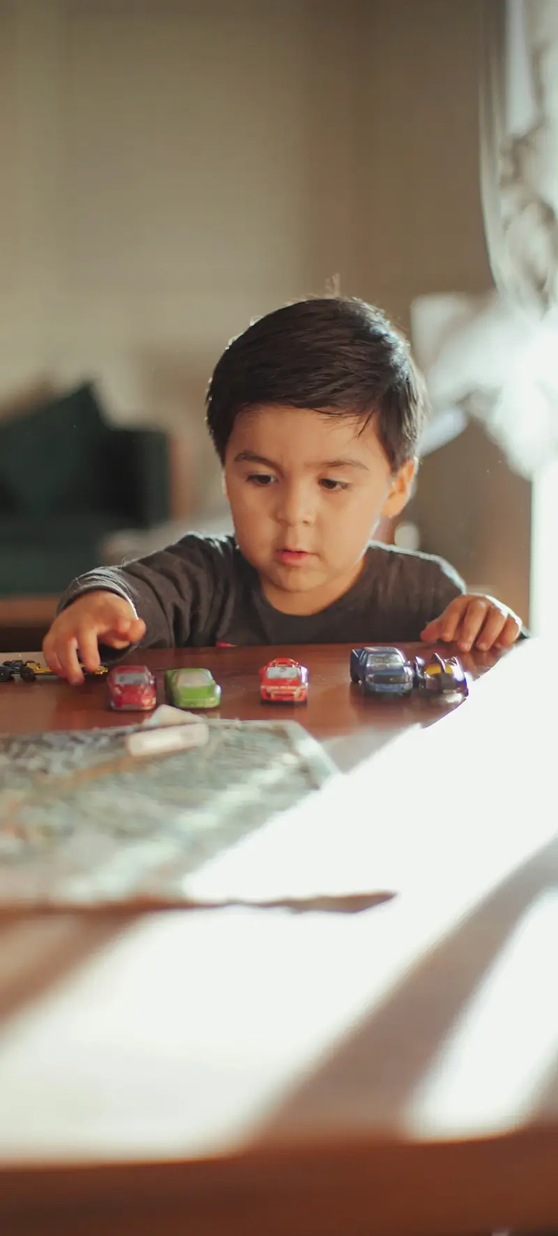 Boy playing with toy cars